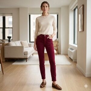 J.Crew Womens Burgundy Corduroy Skinny Pants High Rise 30T Tall Red Wine Cords